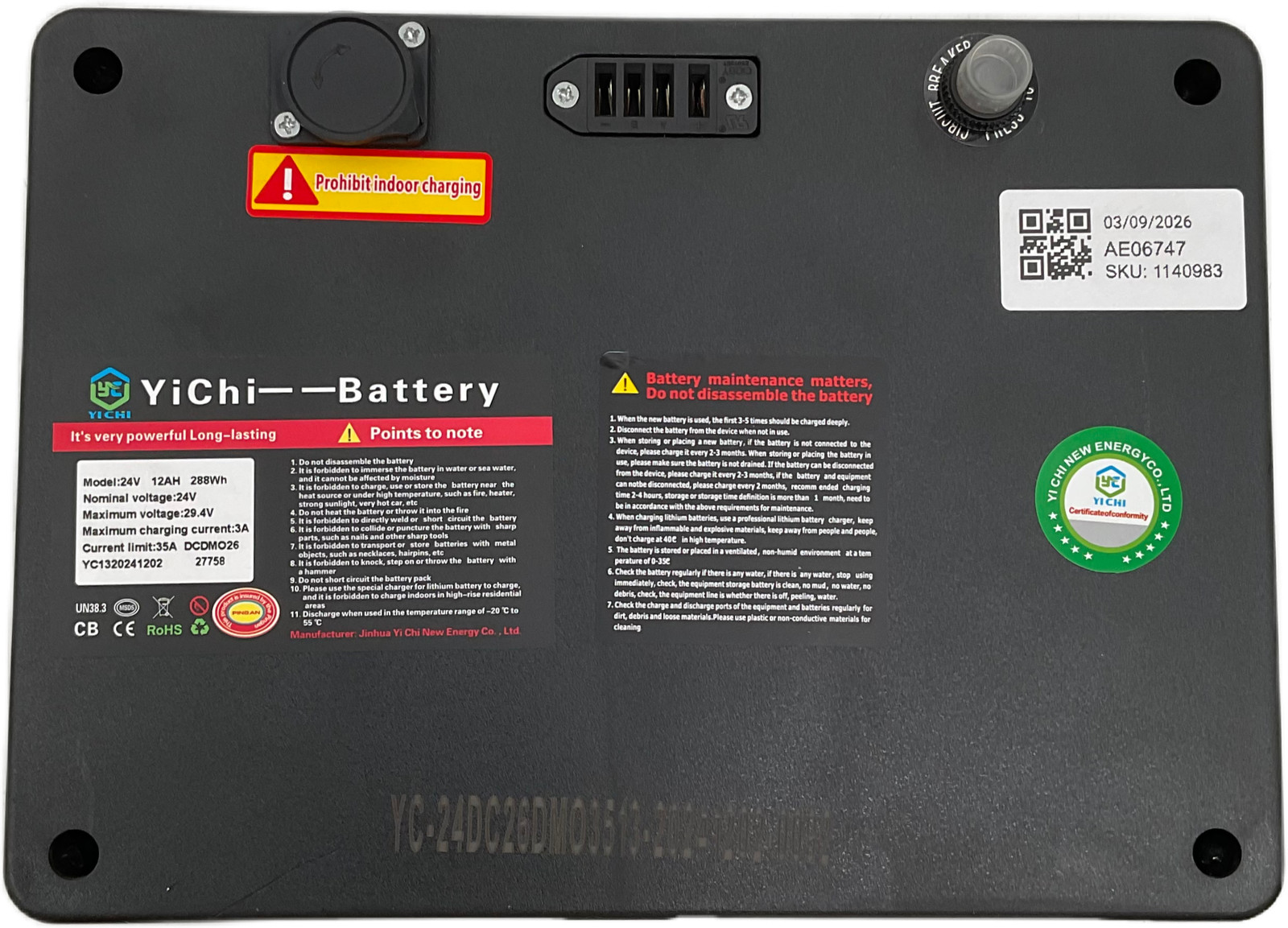 Yichi 24V 12Ah Lithium Battery for YL-985 Mobility Scooter Black