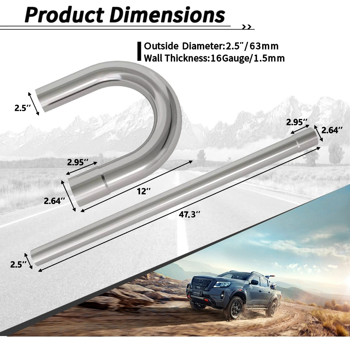 2.5" OD Exhaust Pipe Kit 16PCS Mild Steel Tubing Mandrel Bend Straight U 90° DIY