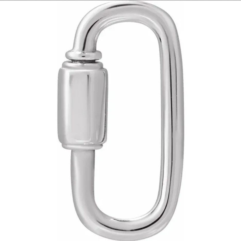 20mm 10k White Gold Charm Carabiner Lock Bail Enhancer Extender Pendant Screw On