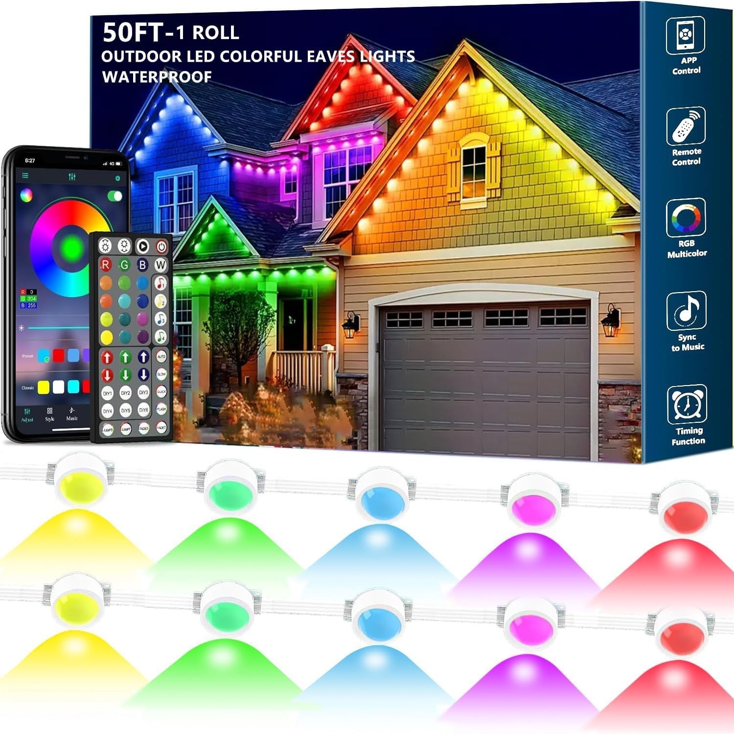 150FT RGB Outdoor Waterproof Lights with App Remote Music Sync for Holiday Chris