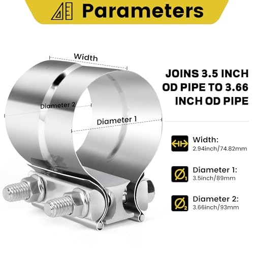 Pcs Exhaust Clamp 3/2 Butt Joint 304 Stainless Steel Band Lap Joint 3.5 inch 1