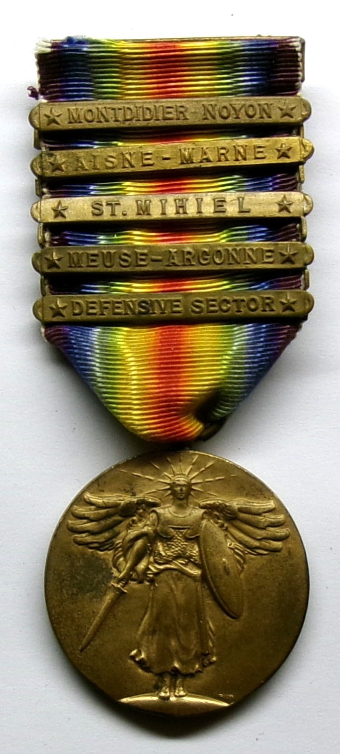 VINTAGE WW I U.S. Victory Medal with 5 Battle Bars MONTDIDIER-NOYON