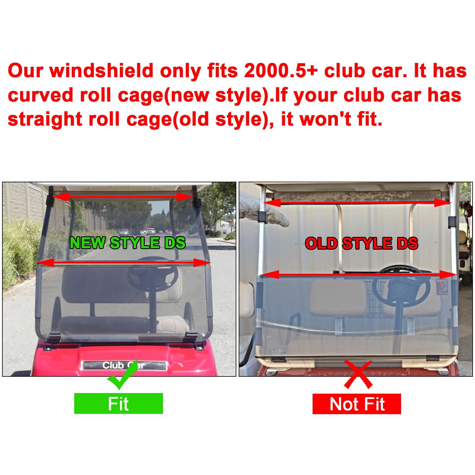 Tinted Windshield For Club Car DS 2000.5 -UP Golf Cart Folding Windscreen
