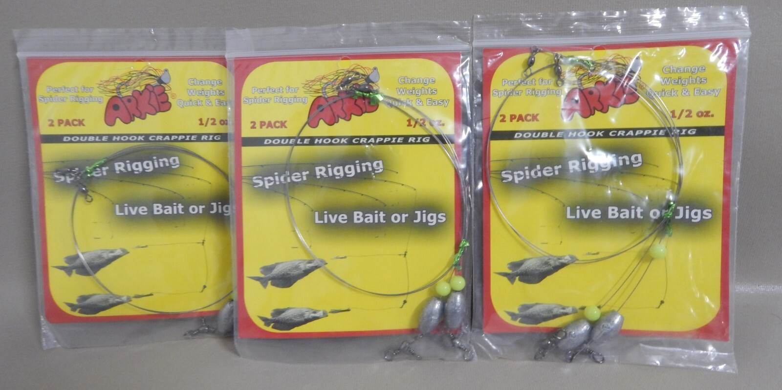 Lot of 3 ARKIE SPIDER RIGGING Double Hook Crappie Rig 1/2oz Troll Jigs Bait Lure