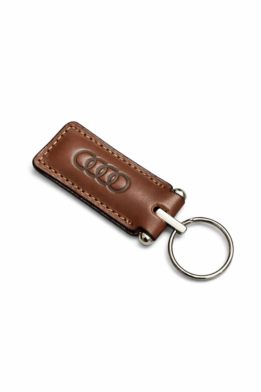 Leather Keychain Brown Aftermarket Key Ring Compatible with Audi Style Keys