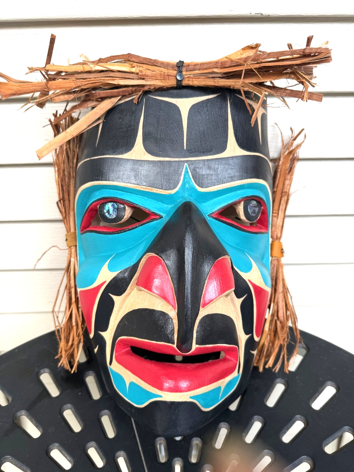 Northwest Coast Native Art Huge Hawkman Mask with abalone eyes
