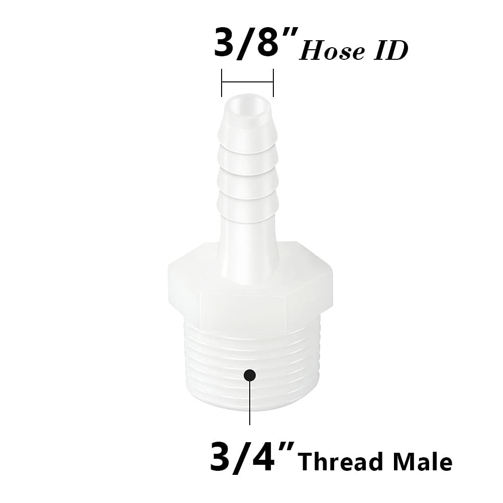 Quickun Plastic Hose Barb Fitting, 3/8" x 3/4" Male thread, Copper,White