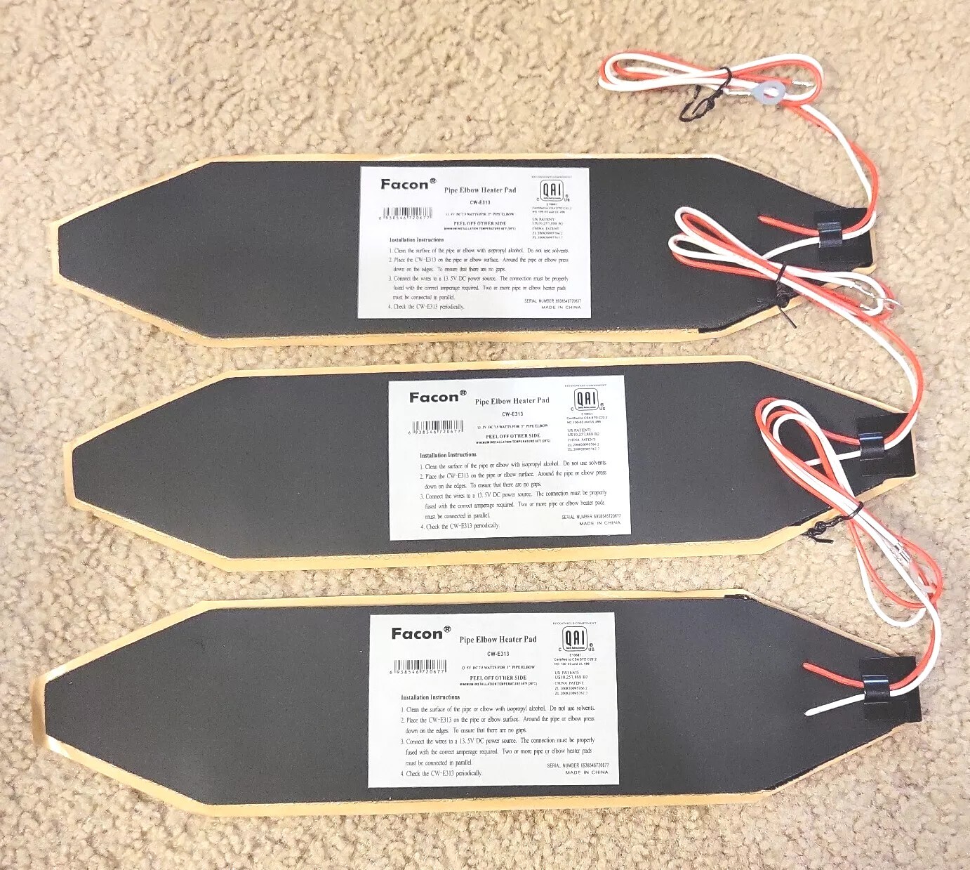 3x Facon 3" x 13" RV Elbow Pipe Heater Pad For 3" Elbow Pipe Tank Heater