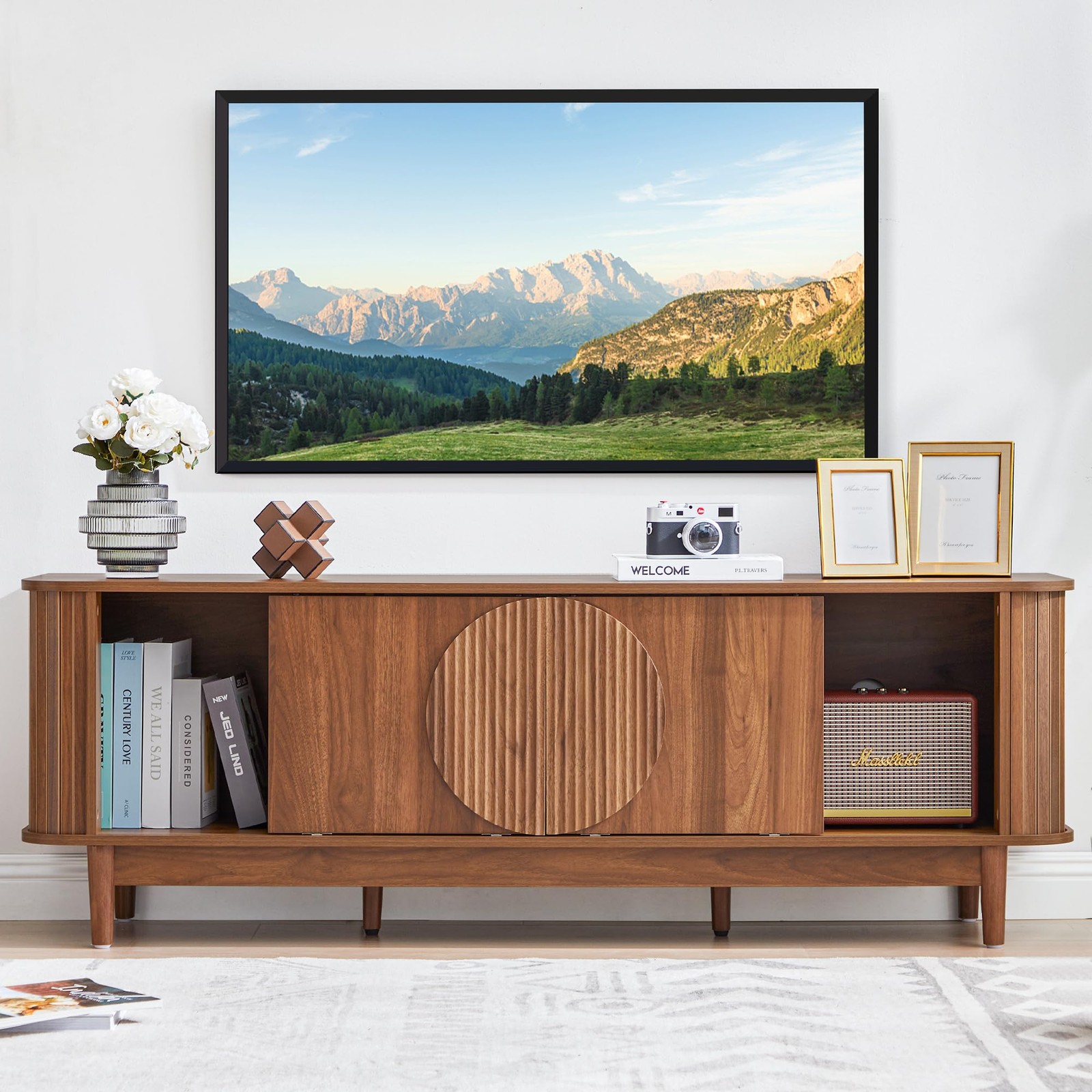 Mid Century Modern TV Stand 60”Wood TV Console with Storage for TVs Up