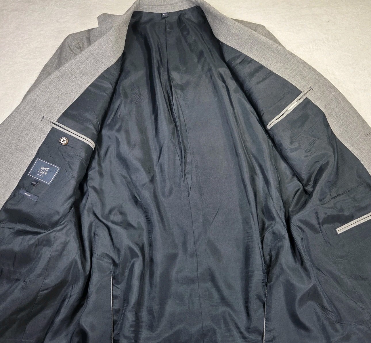 J.Crew Thompson Suit 42L 36x34 Gray 100% Wool Slim Fit Mens 2 Piece Suit Wedding