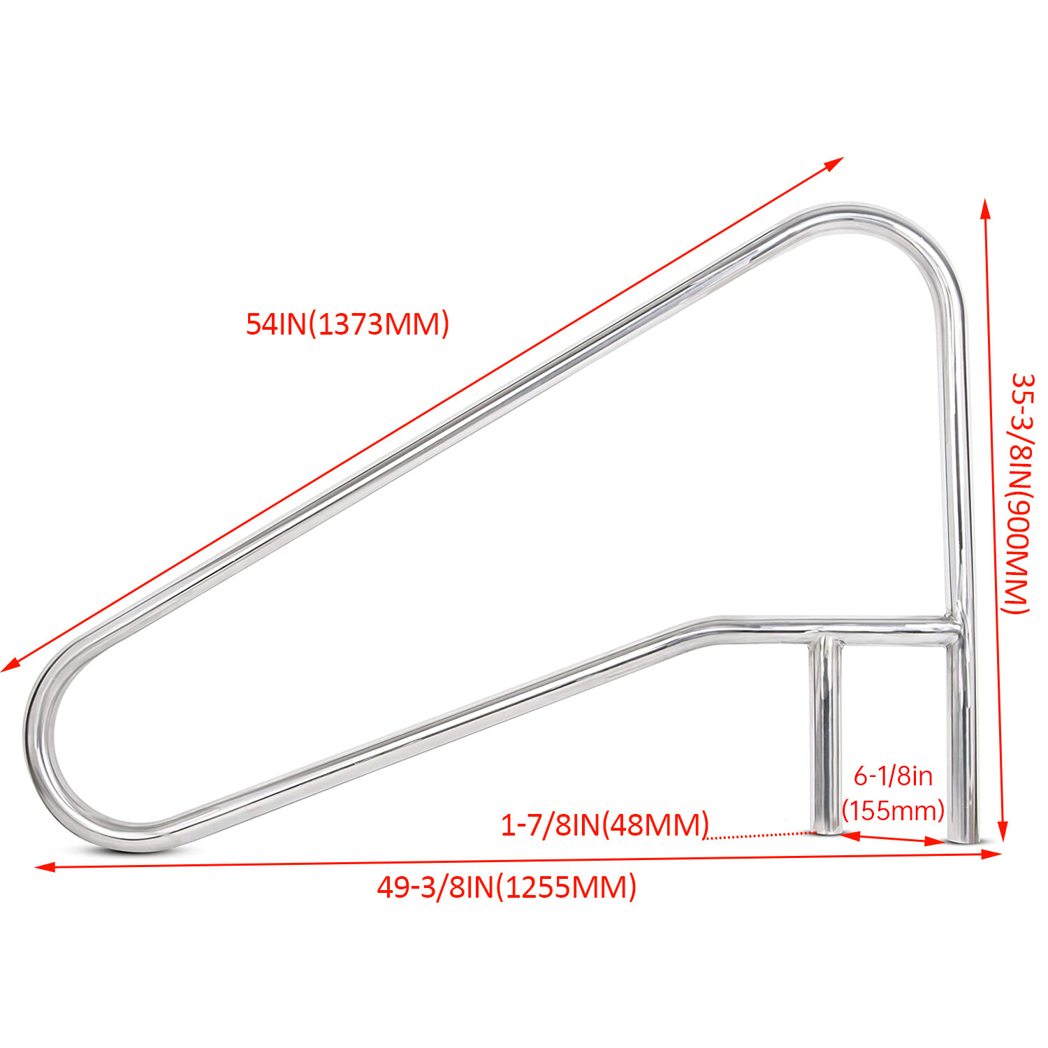 Pool Handrail Cross Braced Deck Mounted Step Stair Rail Stainless steel 50"x 36"