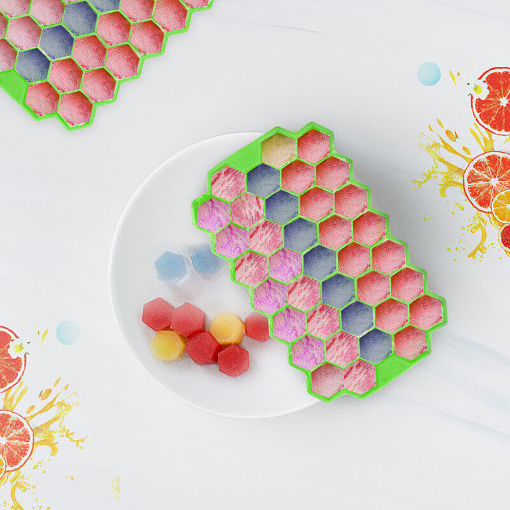 1-2PCS Silicone Ice Cube Tray Honeycomb Molds With Lid Bar Whiskey Cocktails