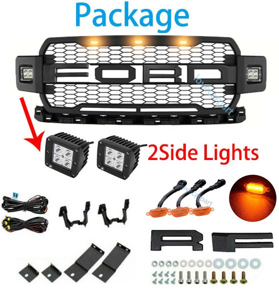 For Ford F150 Grill 2018 2019 2020 Raptor Style Front Grille W/LED Matte Black