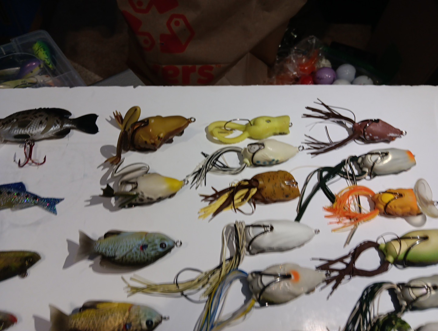 Lot of 43 Weedless & Rubber Lures Frogs, Turtle, Fish w/case