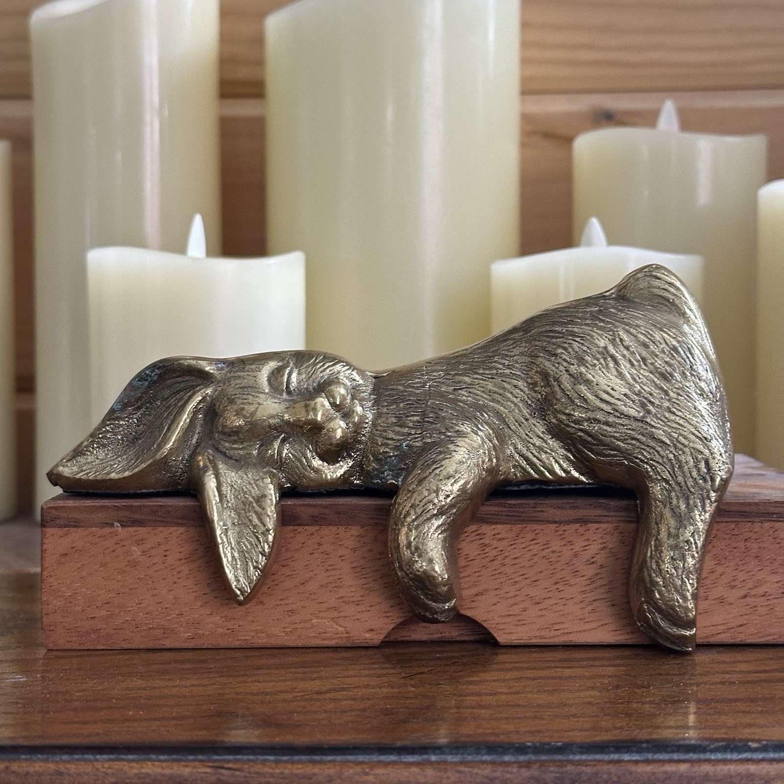Vintage Sleeping Brass Bunny Rabbit Shelf Sitter