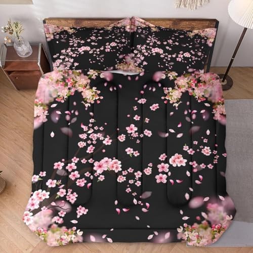 Size Comforter Set with 2 Pillowcases, Spring Pink Tree Cherry Queen Multi 7