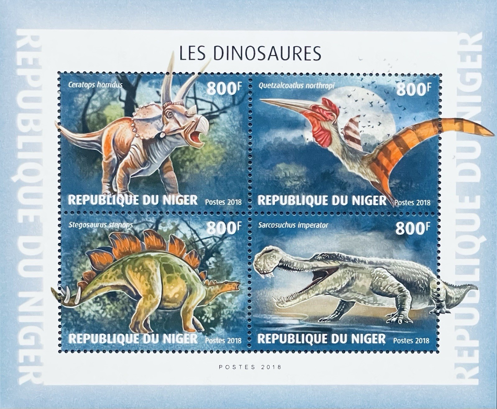 NIGER DINOSAUR STAMPS 2018 MNH PREHISTORIC ANIMALS STEGOSAURUS CERATOPS REPTILE