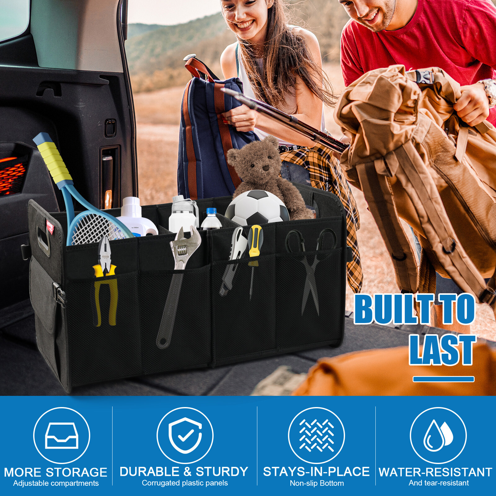 Trunk Cargo Organizer Collapsible Storage Bag for Cars Trucks & SUVs 55L US