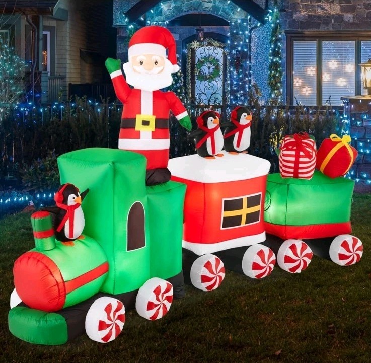 Christmas Train & Animated Santa 8.5 x 5ft Lighted Inflatable Holiday