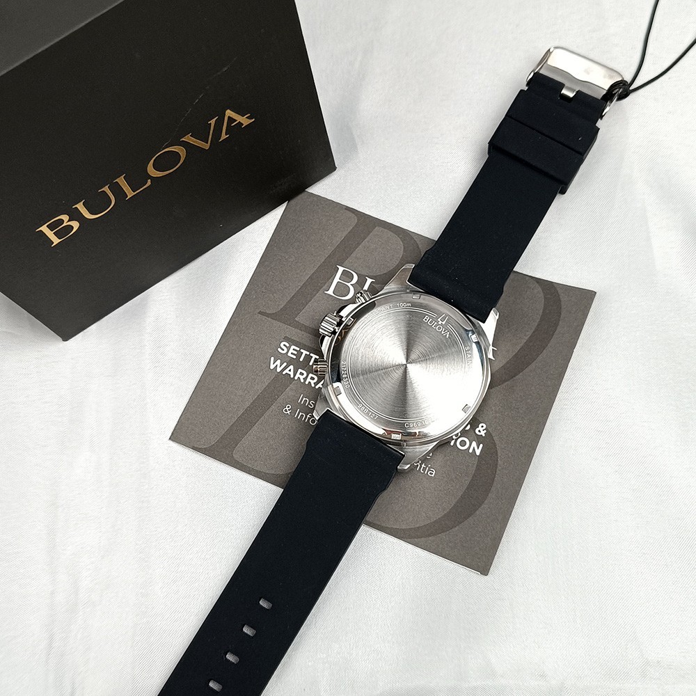 Bulova Marine Star 98B127 Chronograph Black Dial Rubber Strap Men's Quartz Watch