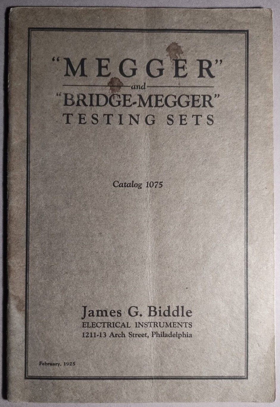 1925 Megger & Bridge Megger Insulation Testing Sets Catalog James Biddle B1-54