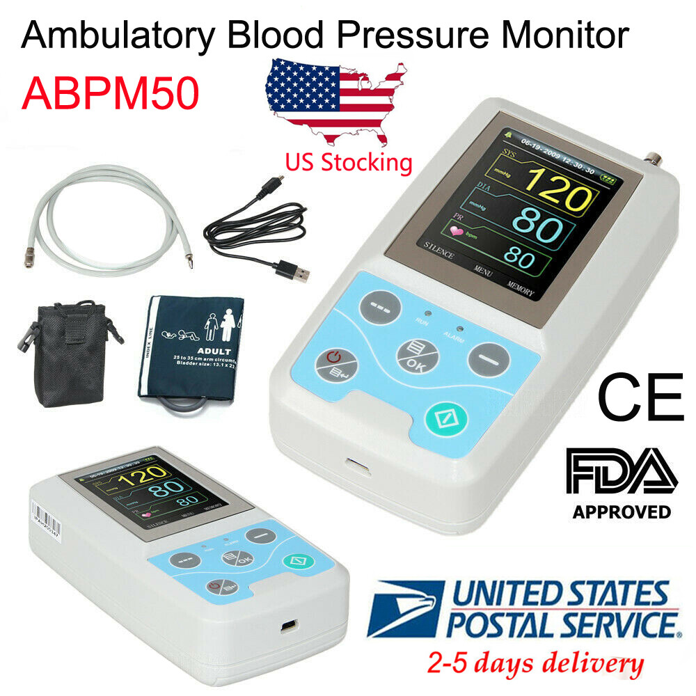 ABPM50 Blood Pressure Monitor 24 Hour Record Ambulatory NIBP Holter Software USA