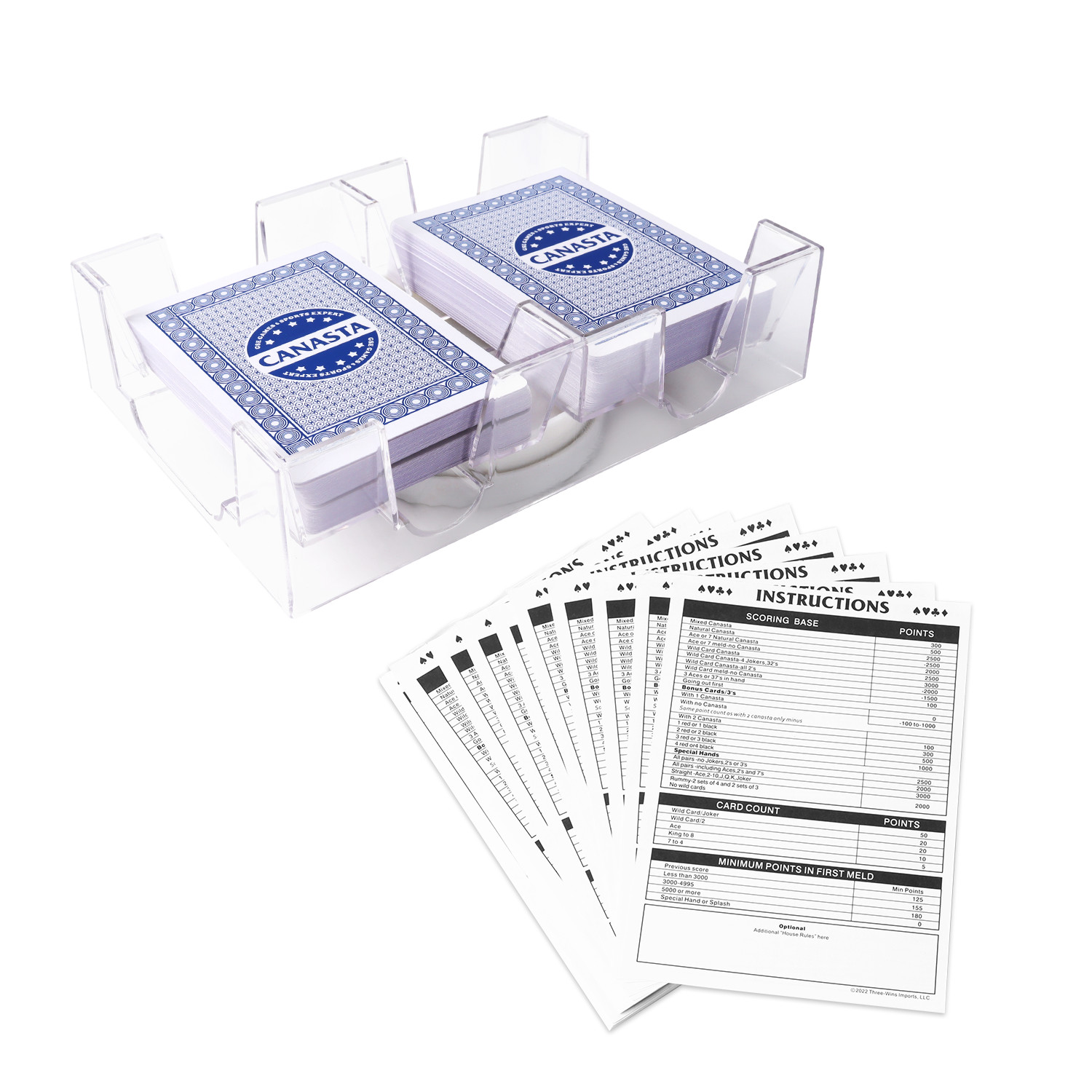 Canasta Game Set with Canasta Cards with Point Values, Score Pads&Rotating Tray