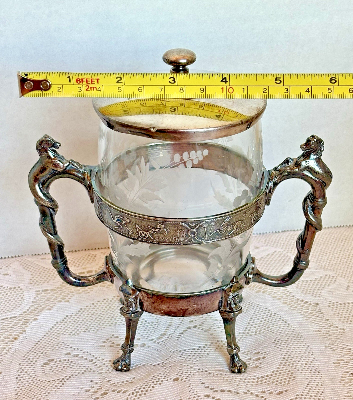 Antique Reed & Barton 980 Victorian Pickle Castor Etched Glass Silverplate