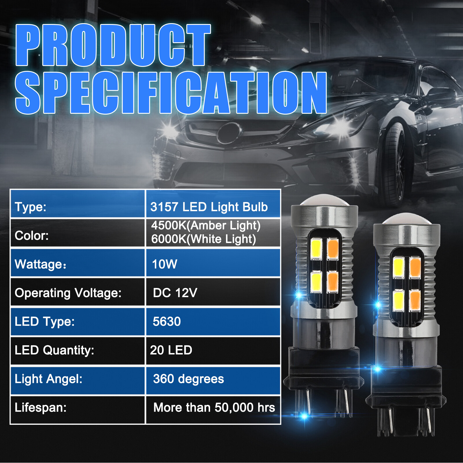 4X 3157 3156 LED DRL Switchback Turn Signal Light Bulbs 4157na 3457a White Amber