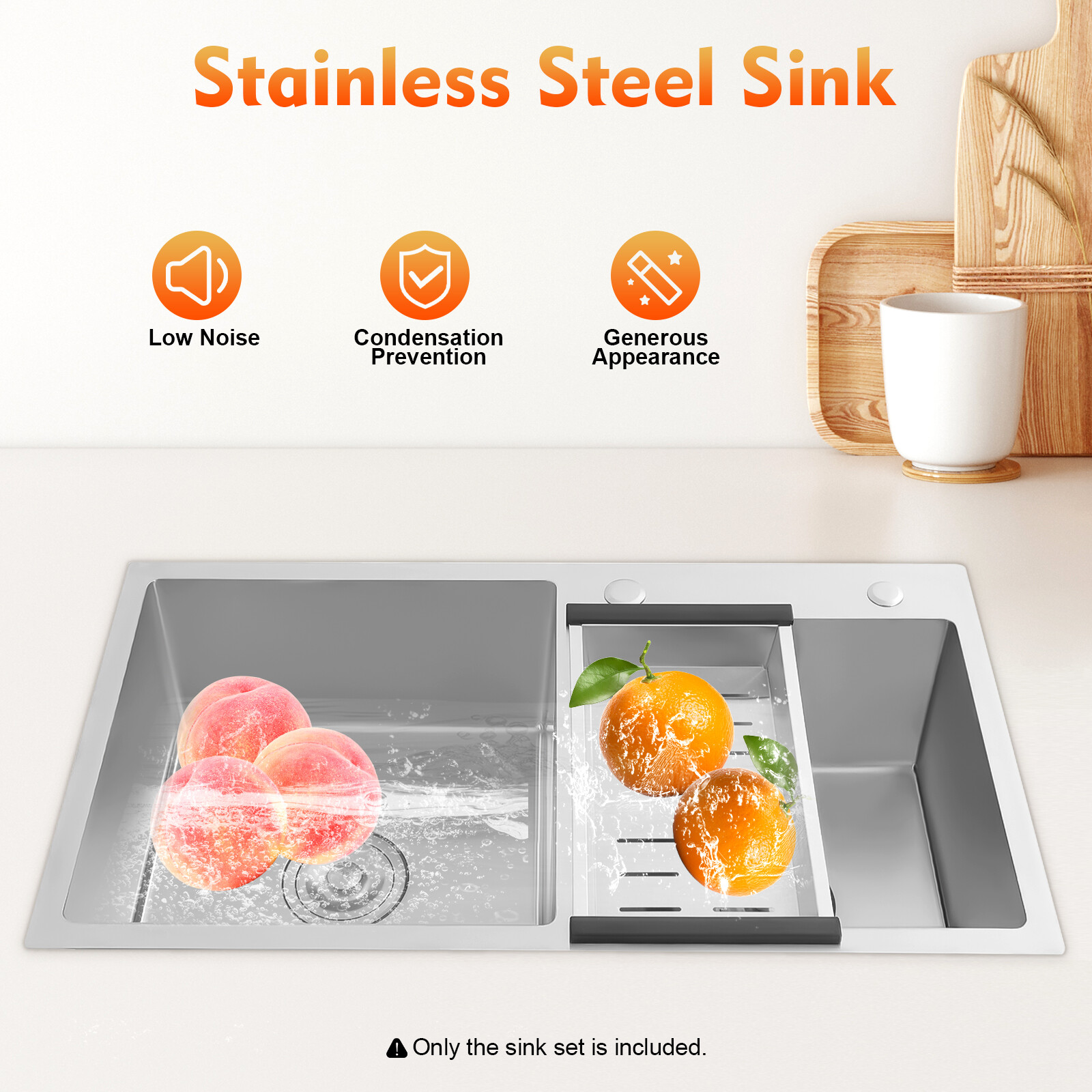 Stainless Steel Kitchen Sink Double Bowl Kitchen Sink with Drain Basket