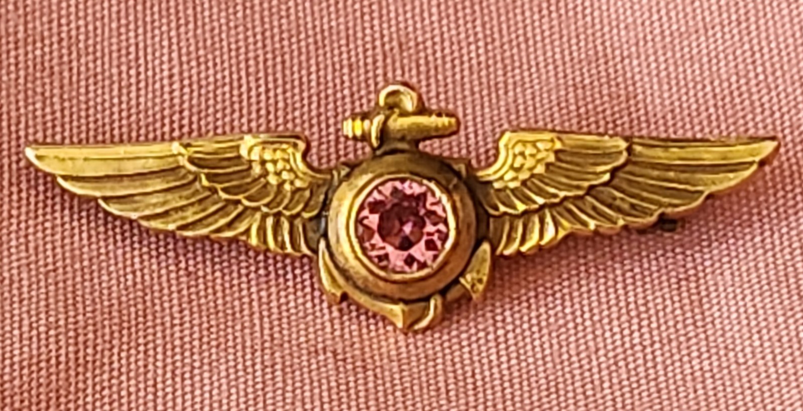 Vtg WWII US Navy Aviator Pilot Sweetheart Wings Pin H&H 1/20 12k GF W/Gemstone
