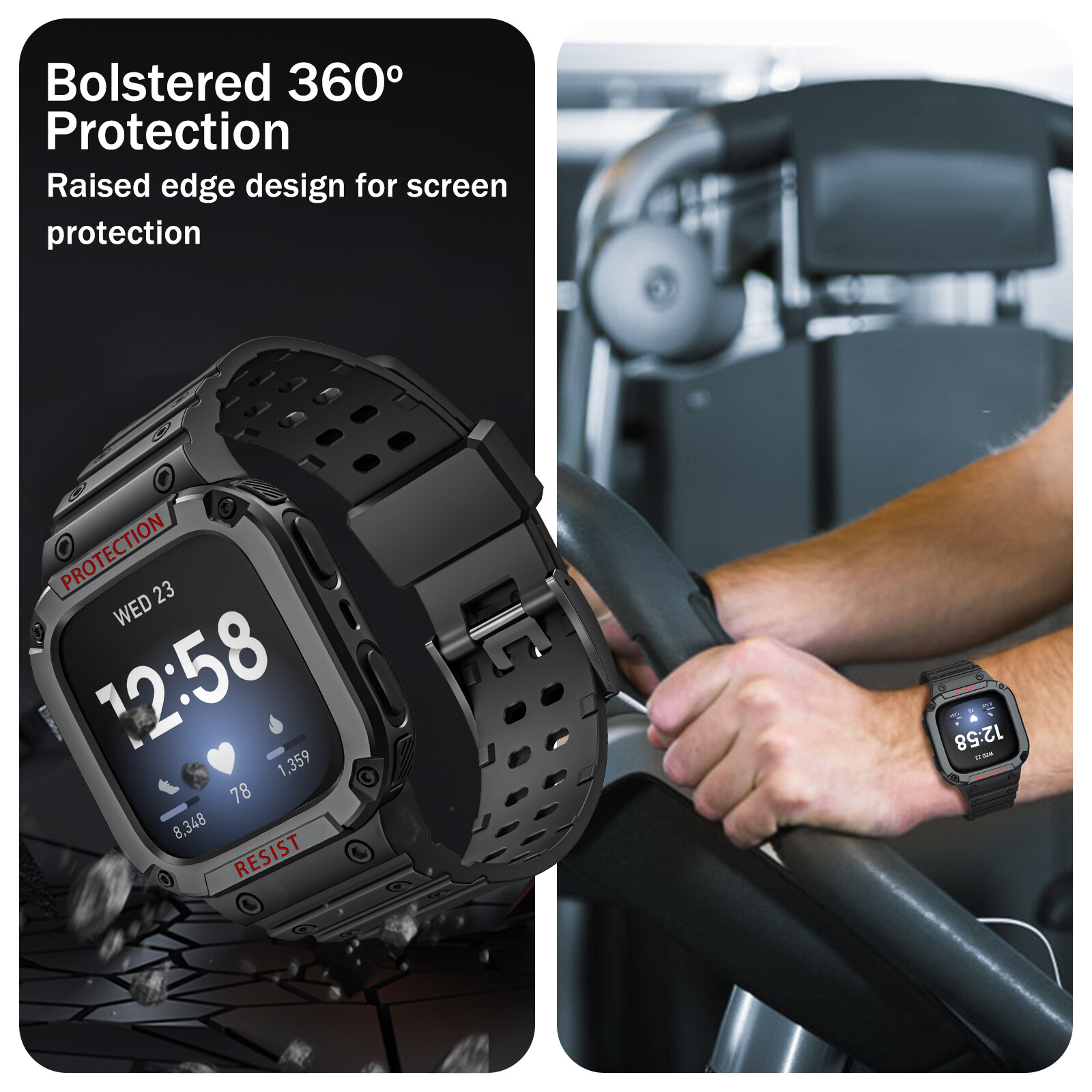 For Fitbit Versa 3/2/1/Lite/Sense Rugged Men Sport Bands with Protective Cover