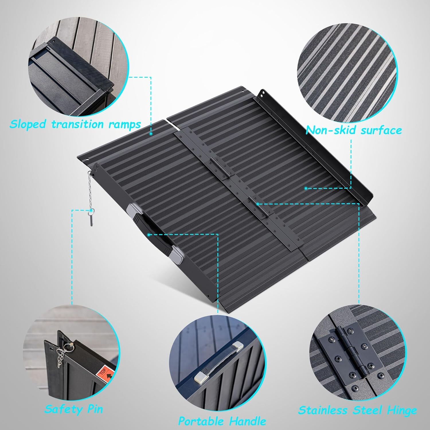 2/3/4/5/6/7/8 FT Folding Aluminum Wheelchair Ramp Mobility Ramp 600 lbs Non-Slip