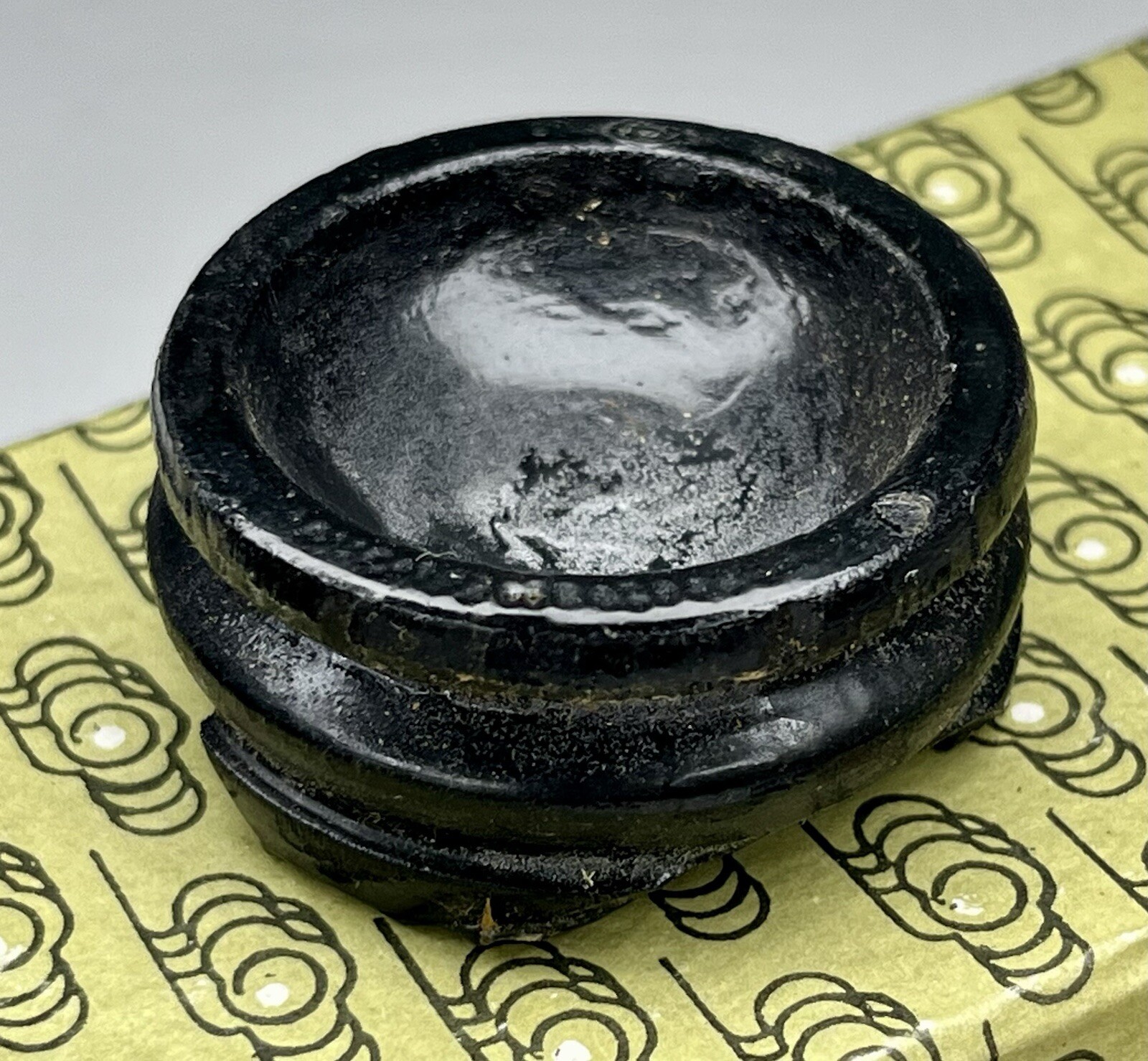 Vintage Chinese Black Cloisonné Enamel Copper Egg Pink Flowers Wood Stand In Box