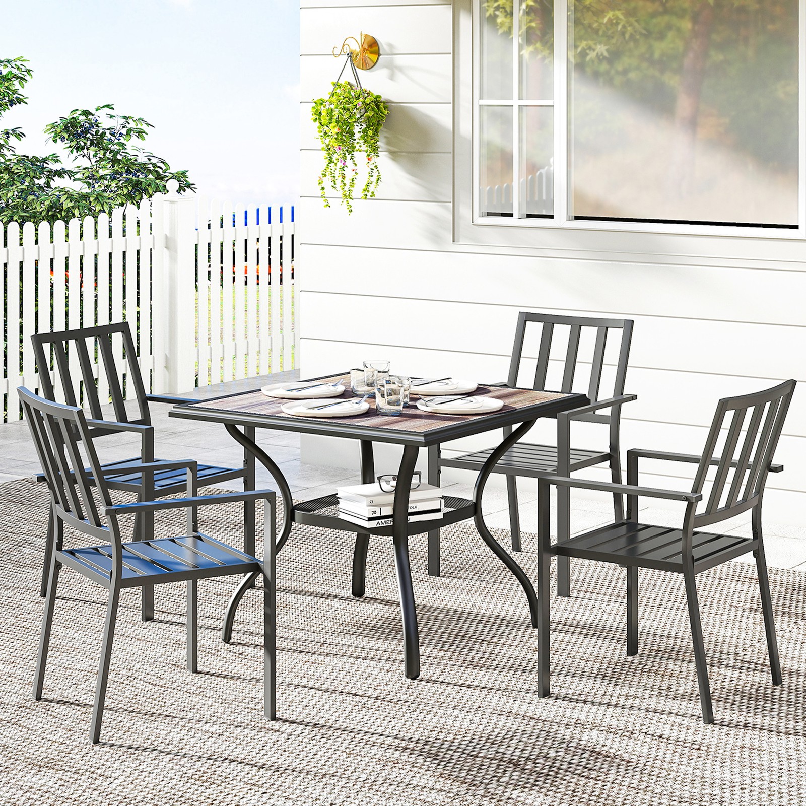 Outsunny Outdoor Dining Table, 37" Square Patio Table with Umbrella Hole