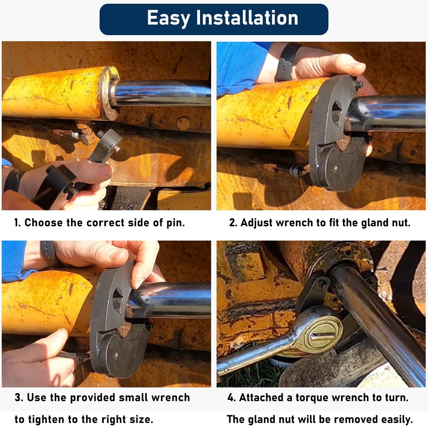 Gland Nut Wrench Set 1266& 7463,2 Hydraulic Cylinder Spanner Wrench Set W/Gloves