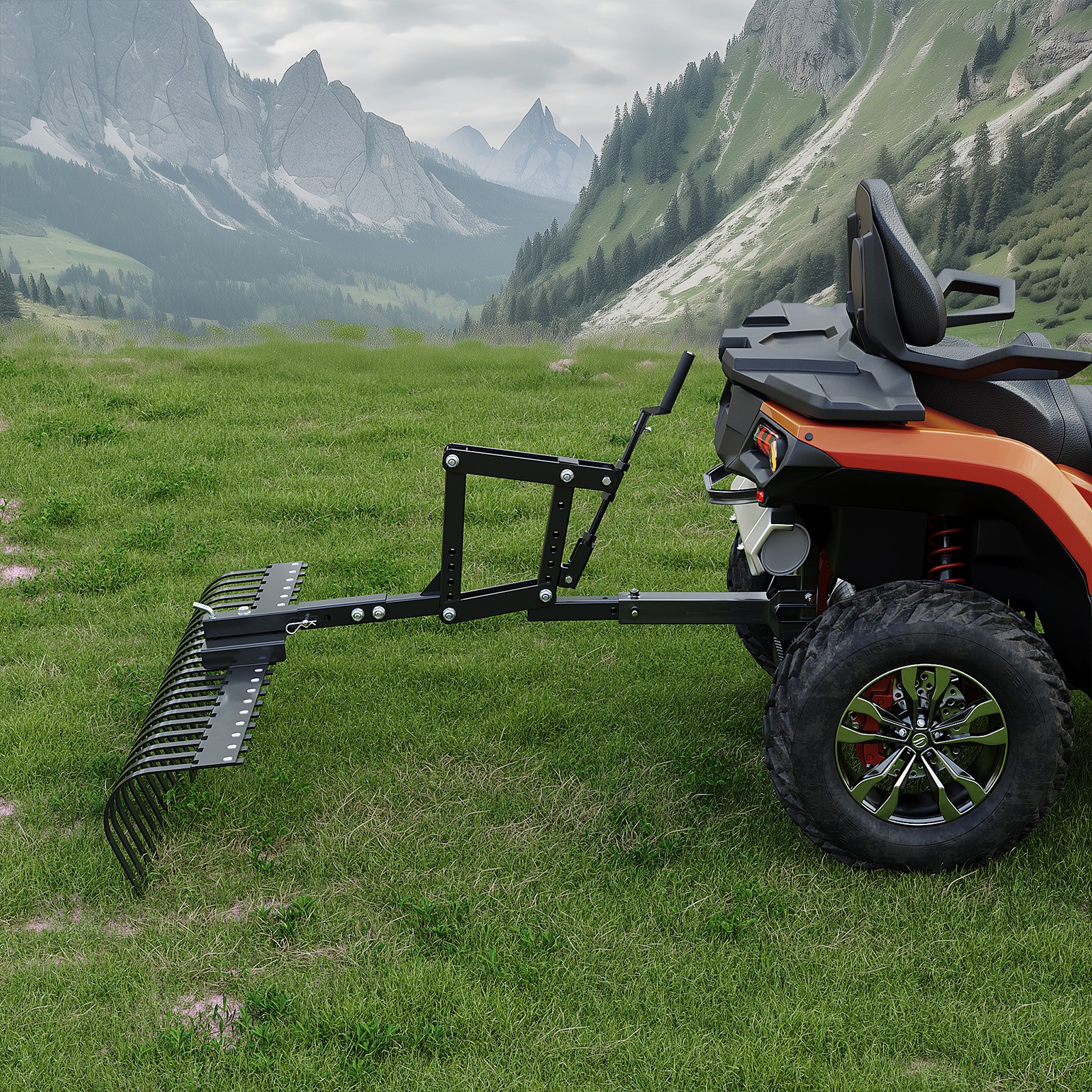 For ATV UTV Lawn Garden Tractors 60" Landscape Rake W/1 Point Hitch Lift Steel