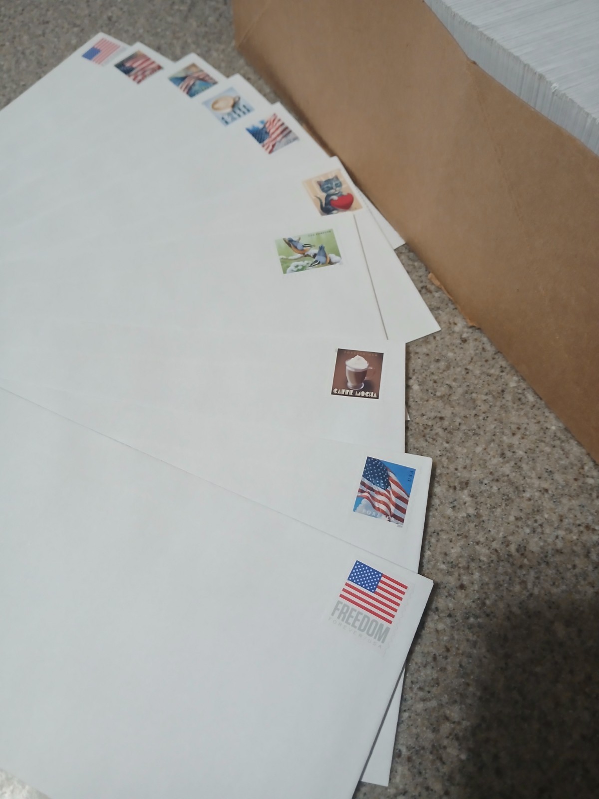 500 Forever Stamped Envelopes - #10 White Woved Security 4 1/8" X 9 1/2" Gummed