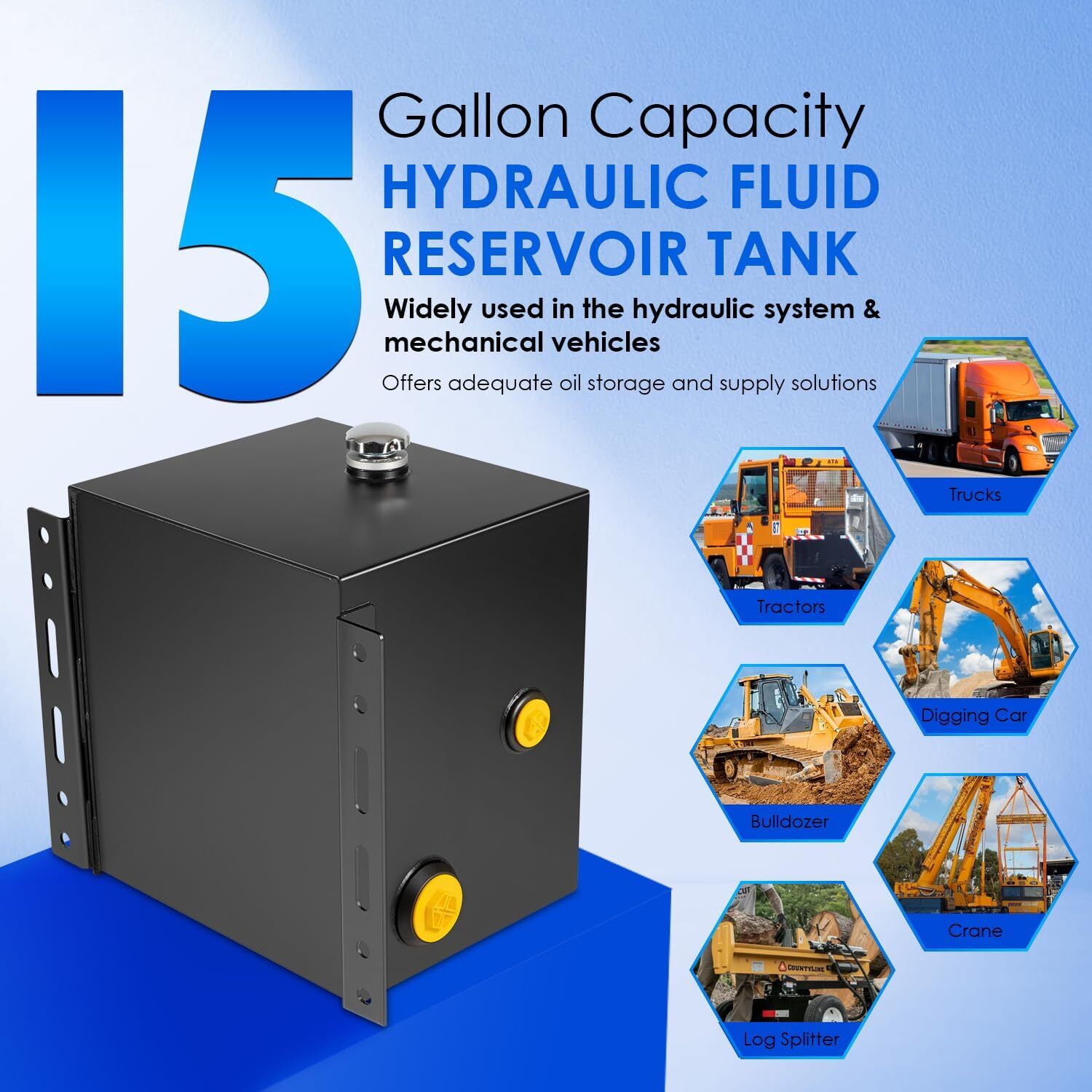 15 Gallon Hydraulic Fluid Reservoir Tank with Fill Cap Vertical Mount for Truck