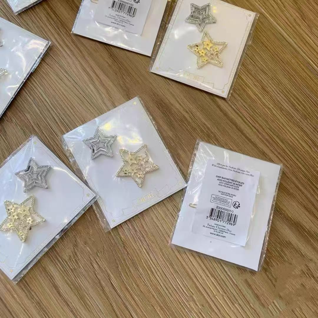 Christian Dior Novelty 2025 Holiday Hair Clips 2pieces Logo Silver Gold Unopened