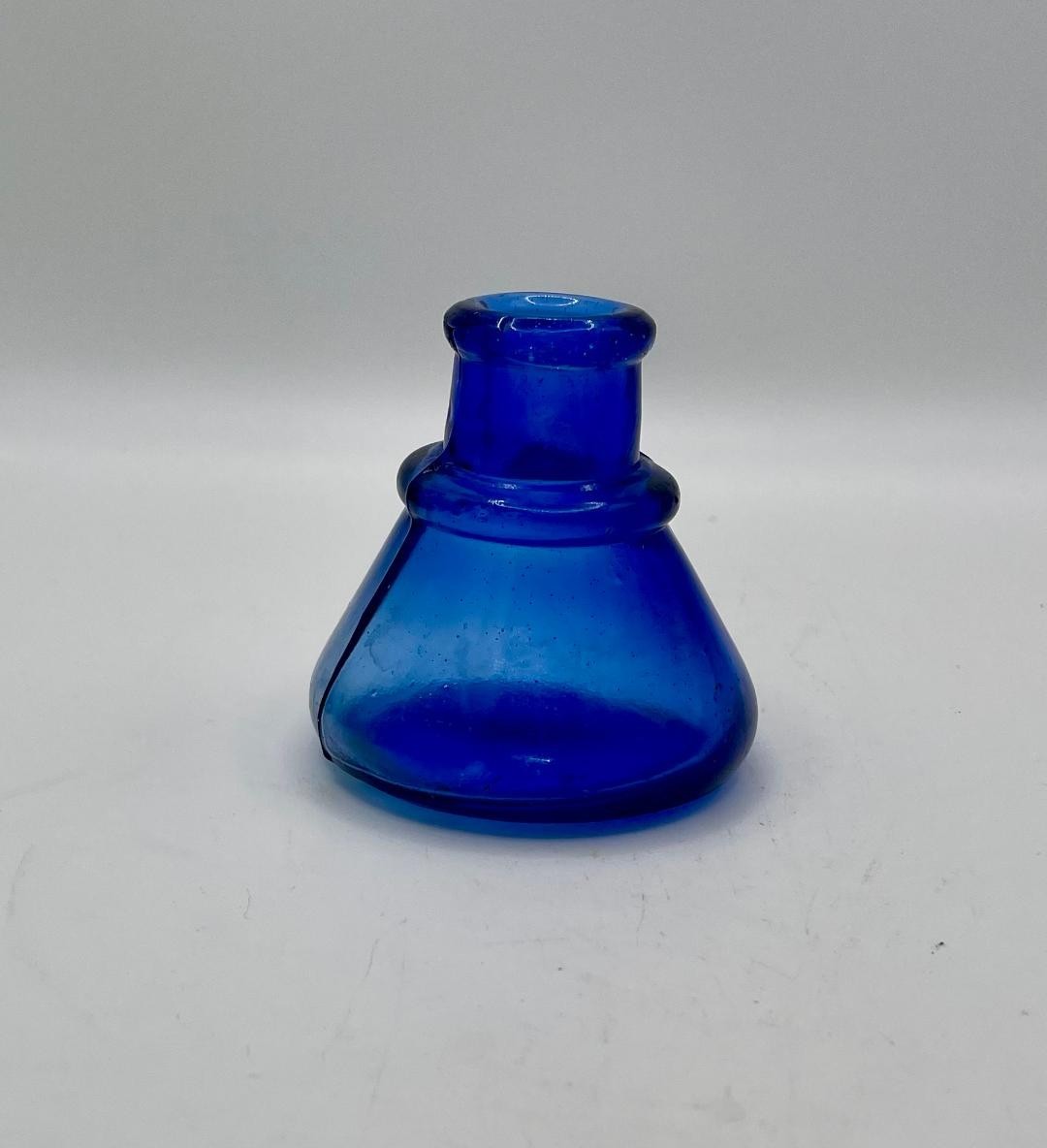 Beautiful Cobalt Blue Cone Ink Well Hand Blown 1880s -90s Writing School Teacher