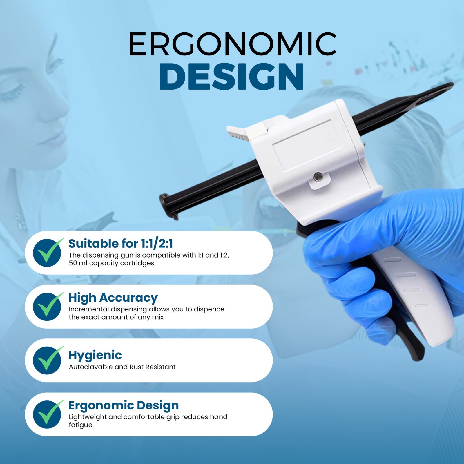 Dental Impression Universal Cartridge Dispenser Delivery Gun 1:1 2:1 77580