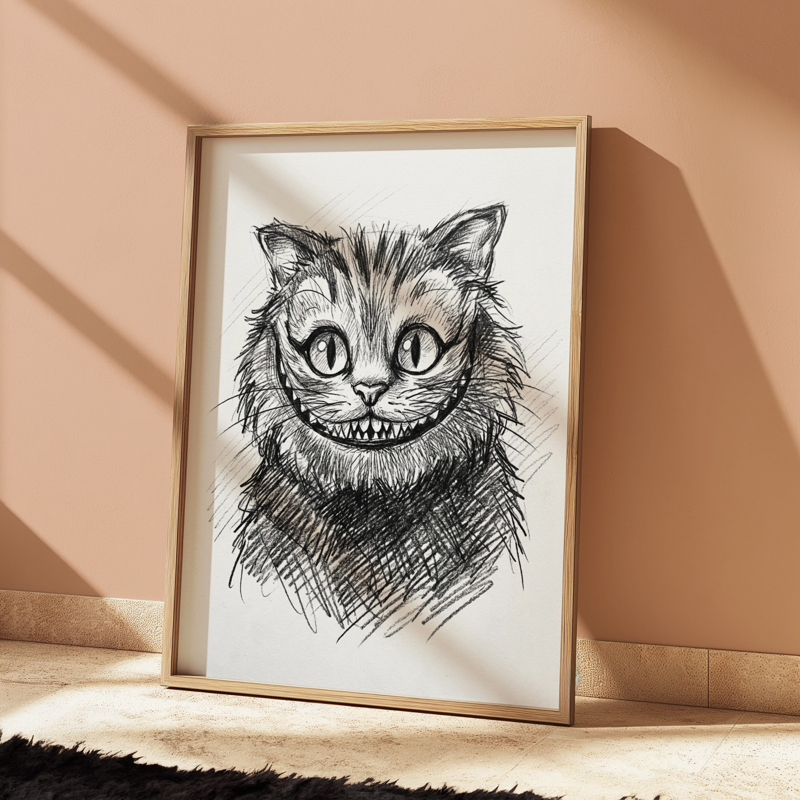 ALICE IN WONDERLAND CHESHIRE CAT DRAWING SKETCH PRINT 8" x 10"