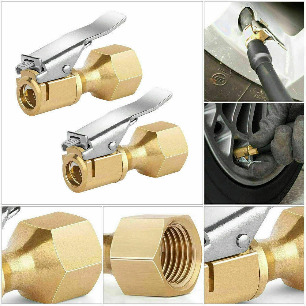 4 x Air Chuck Heavy Duty Open Flow Lock On Tire Chuck W/ Clip for Inflator Gauge