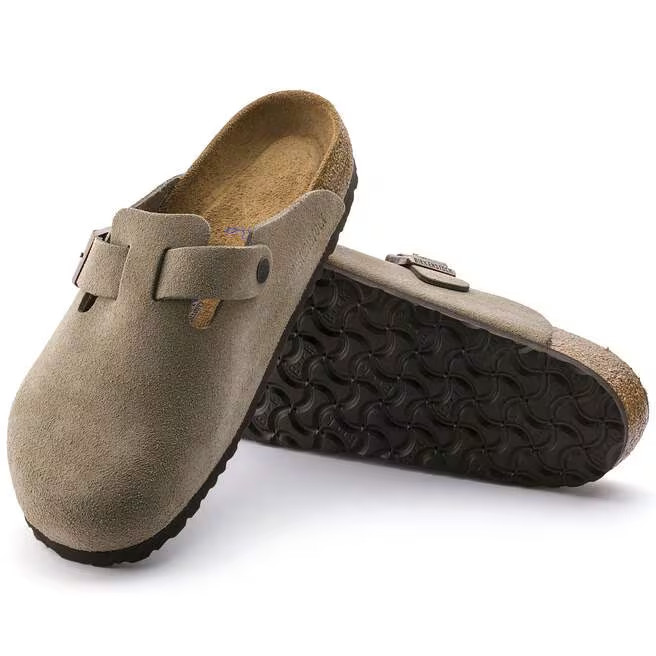 NEW W/BOX! Birkenstock Boston Suede Leather Soft Footbed Clog Shoes Taupe