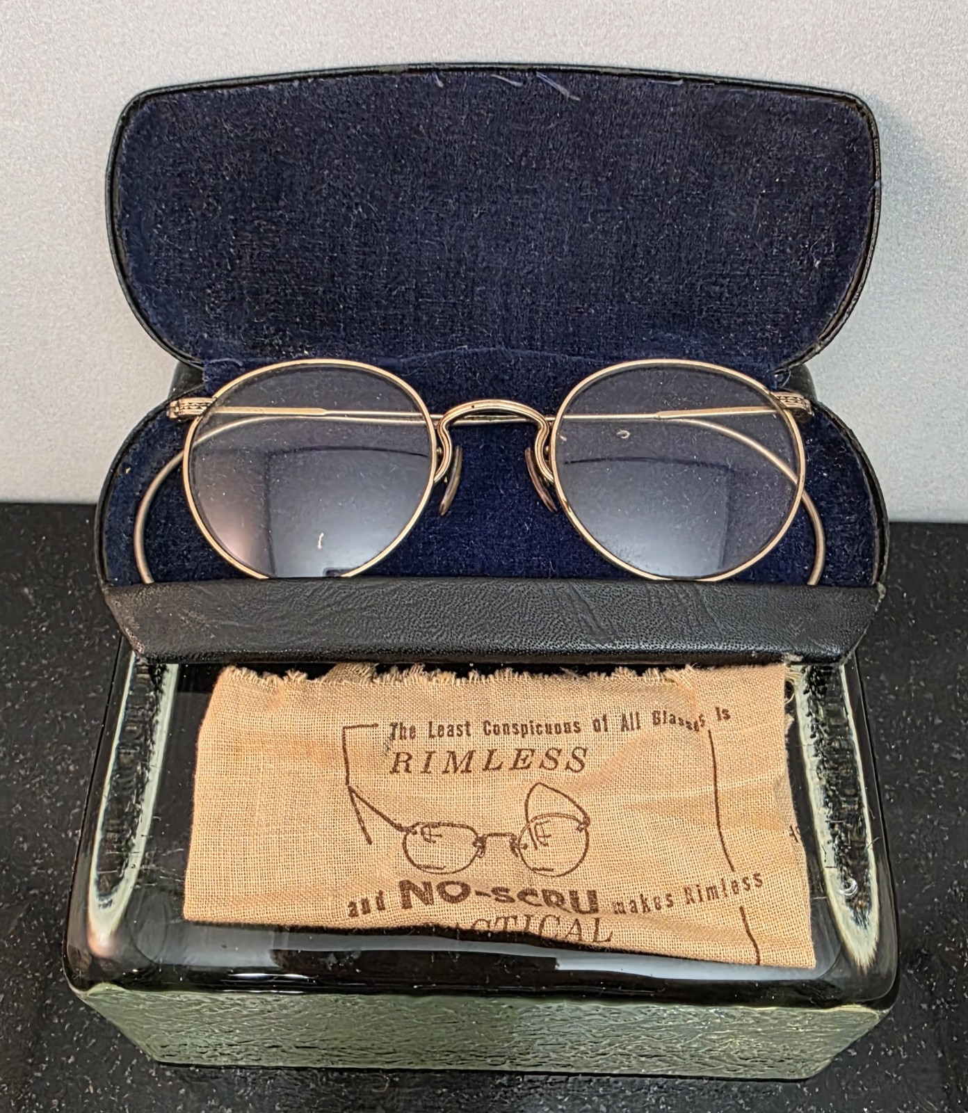 Vintage FUL-VUE 1930's 12K Gold Filled Eyeglass Frames w/ Case & Polish Cloth