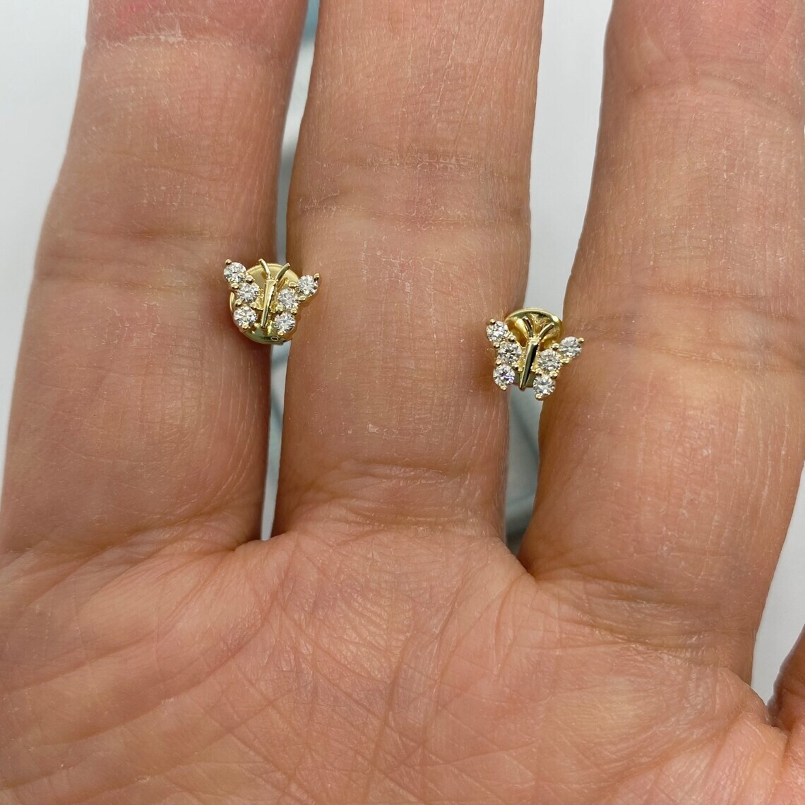 2Ct Round Real Moissanite Dainty Butterfly Stud Earrings 14K Yellow Gold Plated