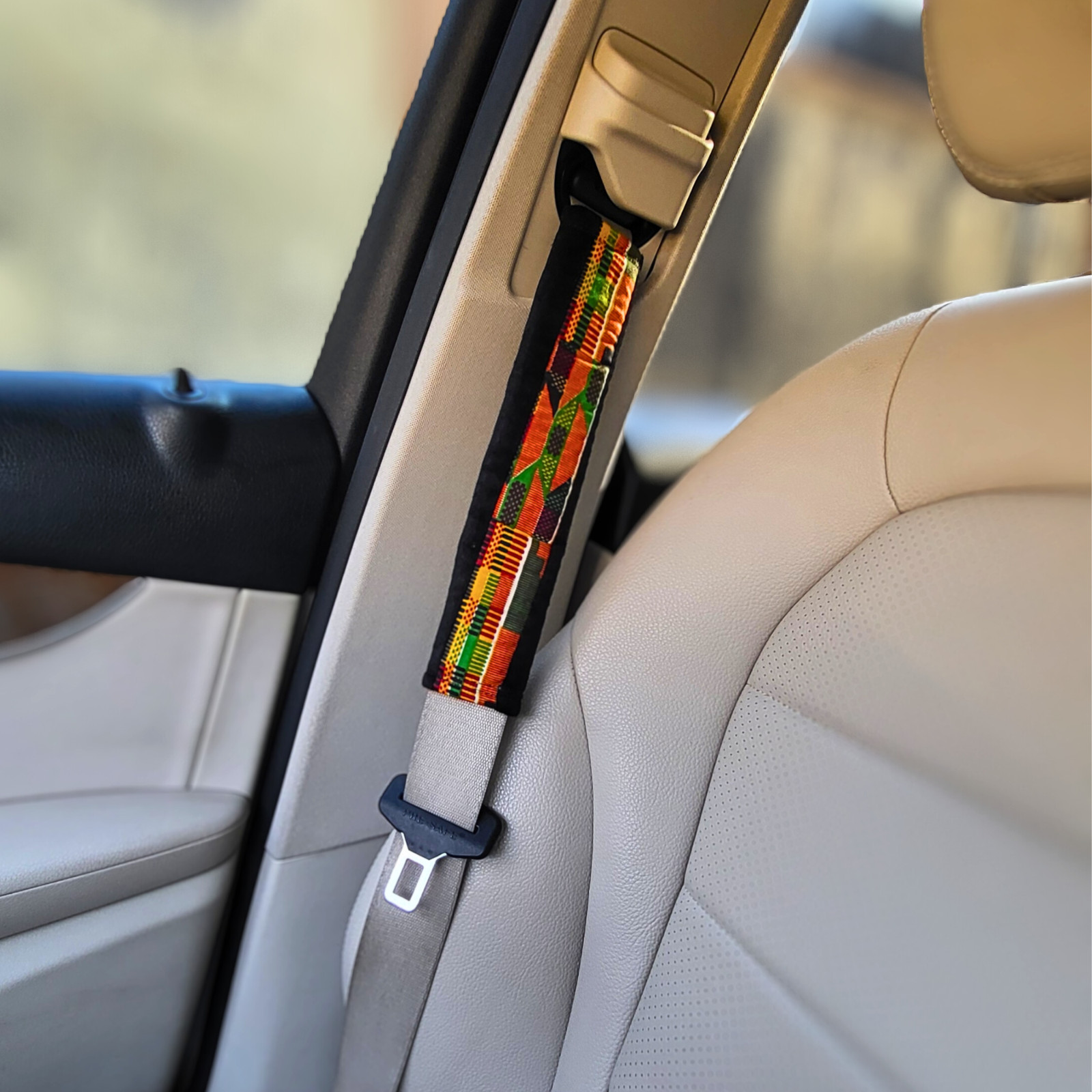 2PCS Car Seat Belt Pad, Auto Kente Print Safety Seat Belt Shoulder Pads Strap