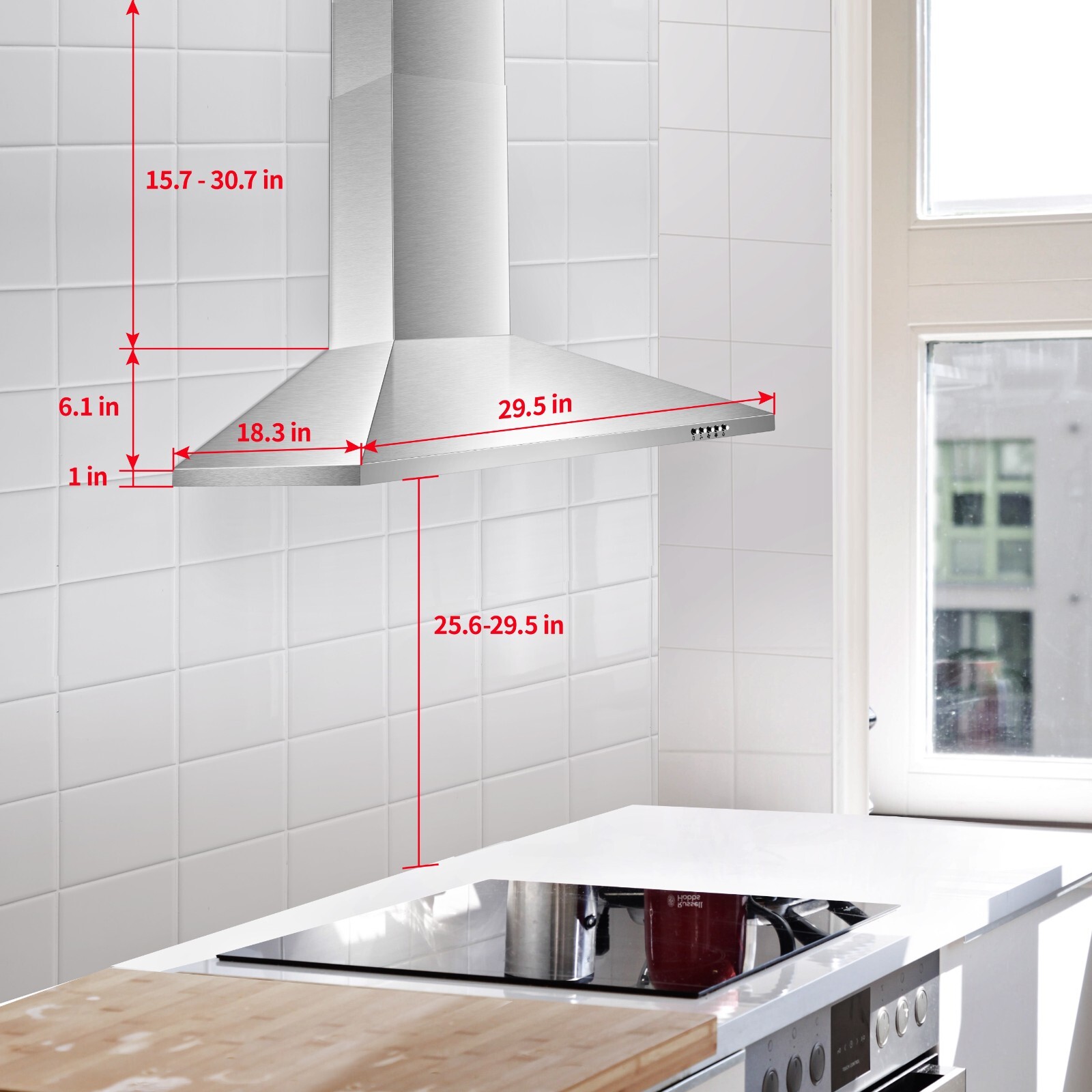 30 Inch Wall Mount Range Hood 500 CFM Stainless Steel 3 Speed Kitchen Vent