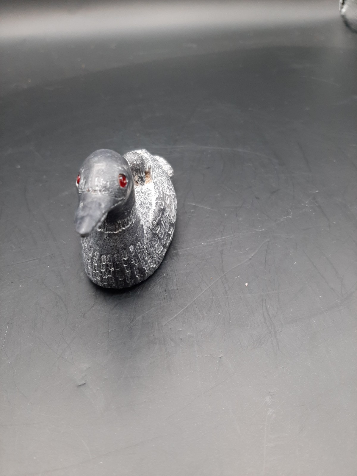 2 Wolf Original Carvings of a Loon with baby on it's back, Canada, 3 3/4" x 2"